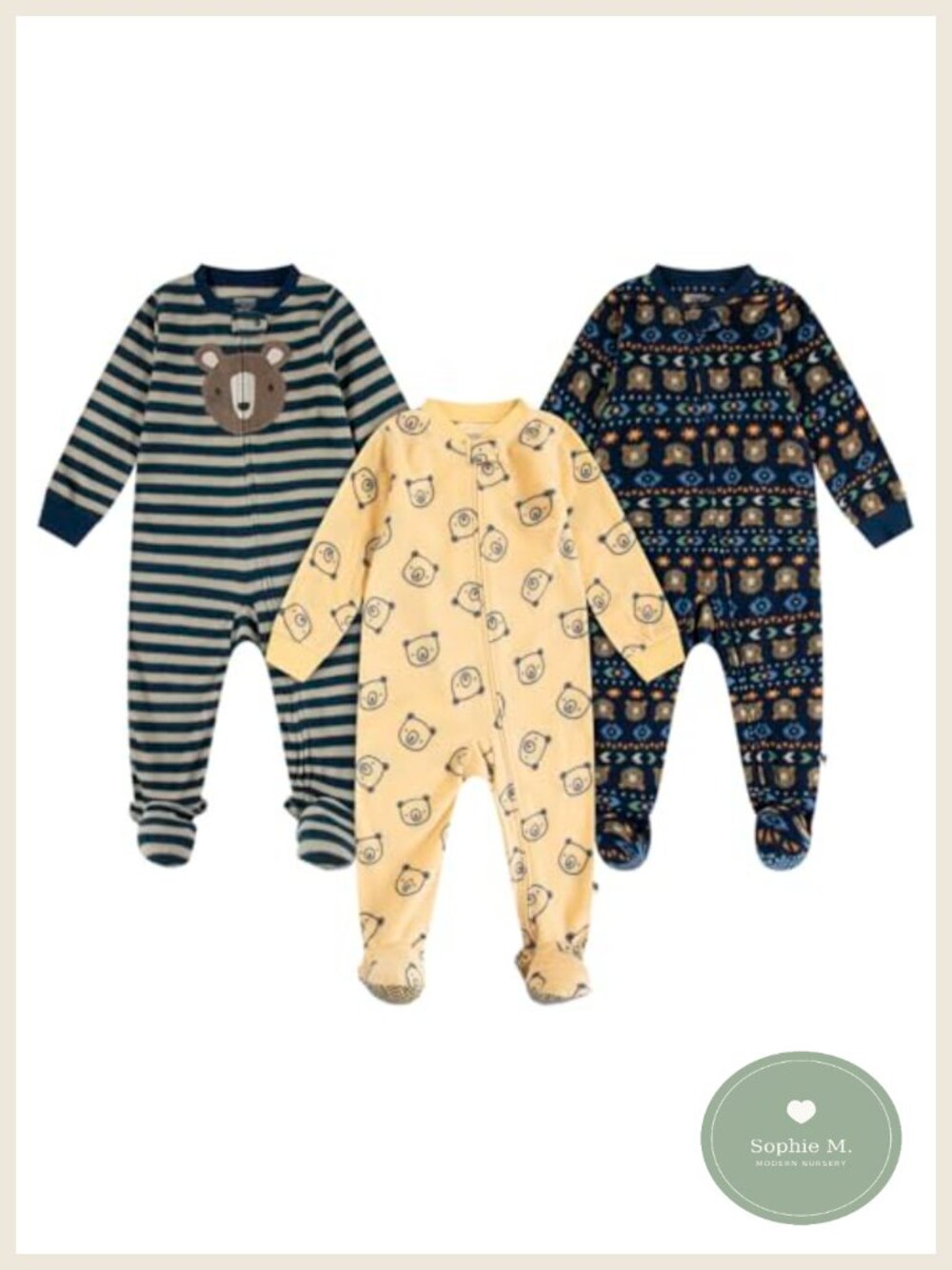 Baby Footed Fleece Coverall Pajamas 3-Pack Poly Microfleece Zipper